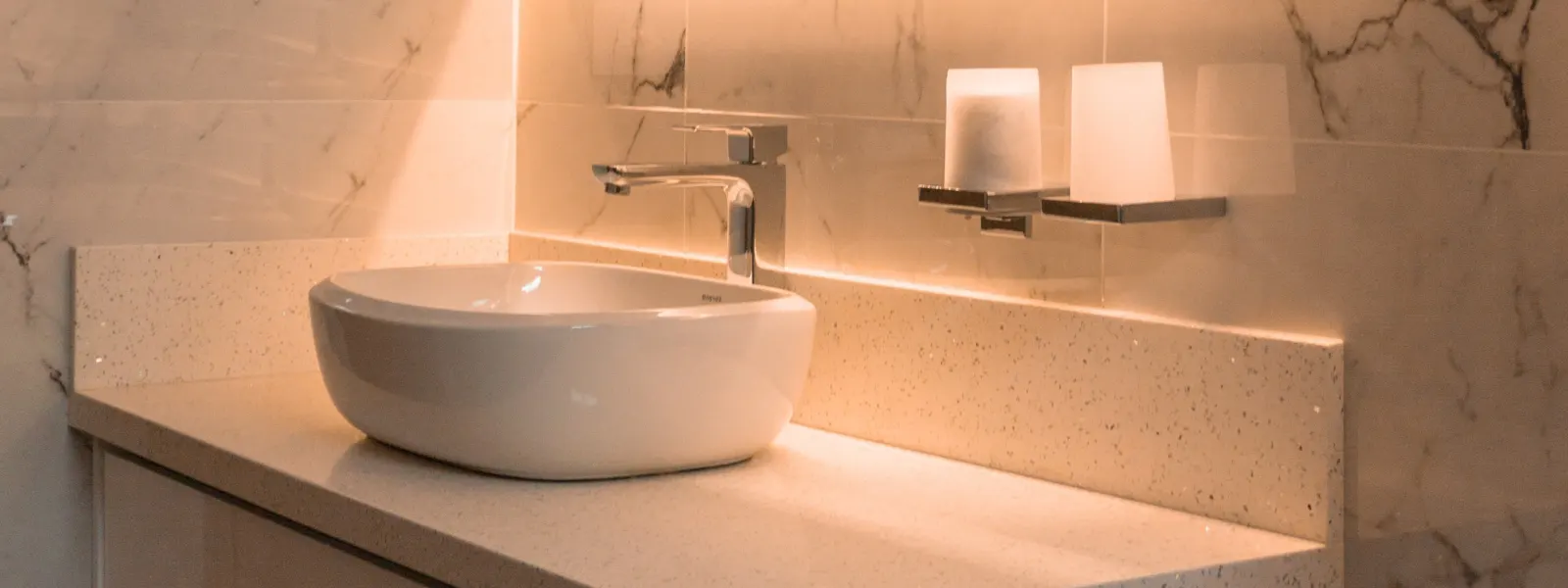 Elegant natural stone bathroom with a luxurious and timeless look.